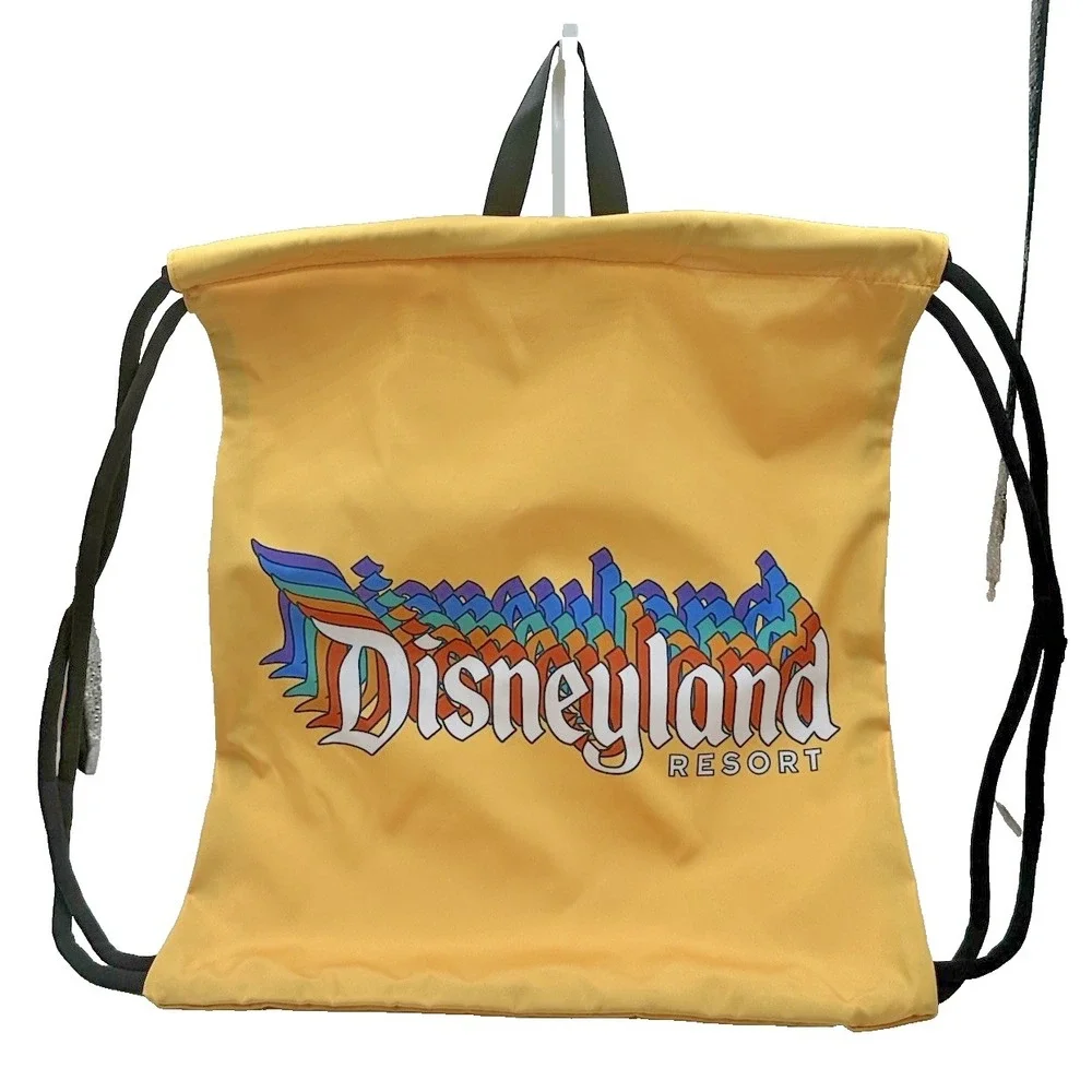 Disneyland Resort Retro Rainbow Logo‎ Yellow Drawstring Backpack Bag New